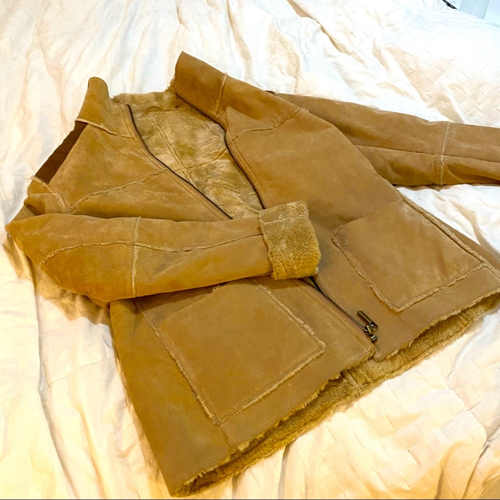 London Fog Vintage Leather Suede Moto Coat Sz Med